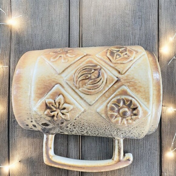 Vintage Israel Jerusalem Pottery Ceramic Coffee Cup Mug Large Mug Brown Textured - Picture 2 of 14